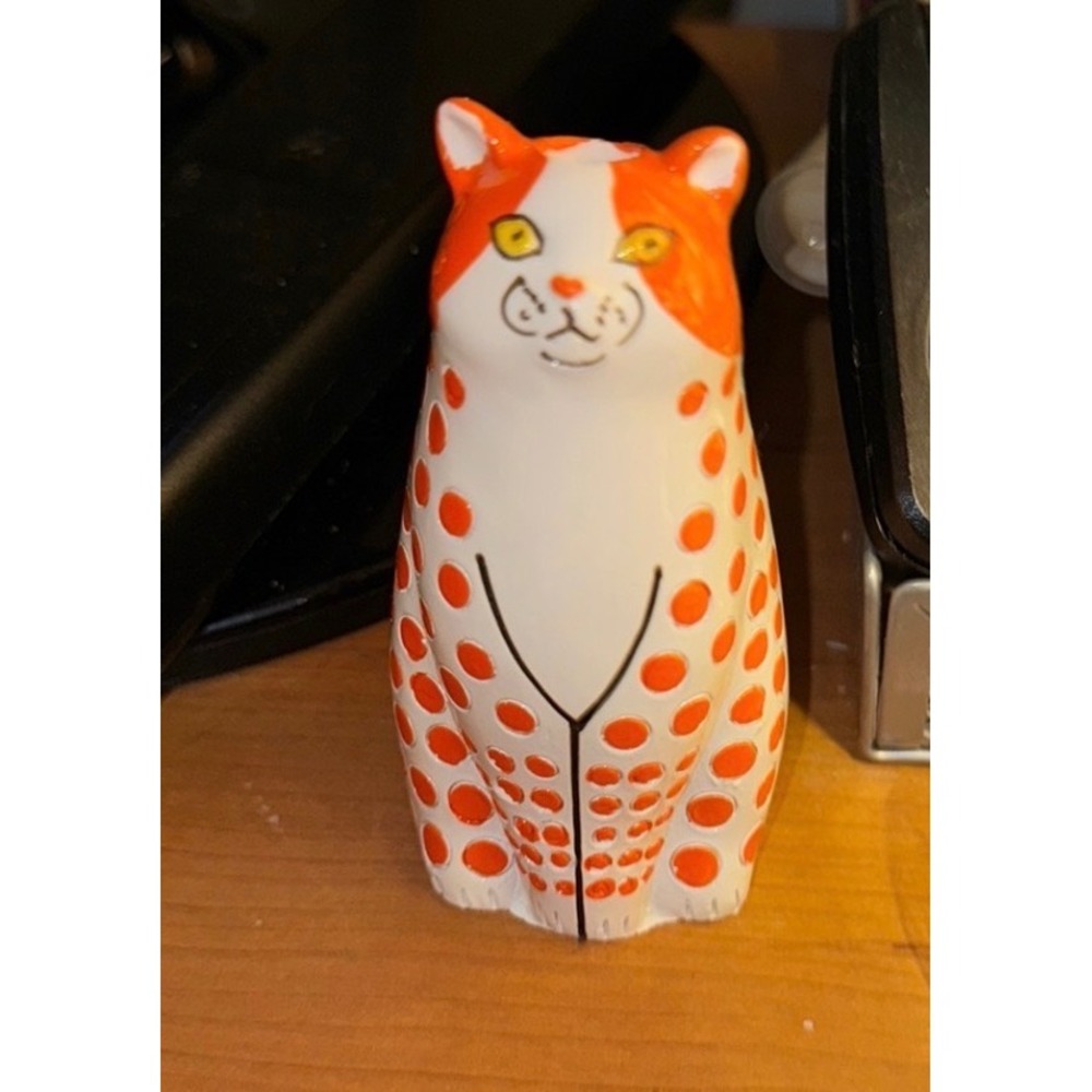 Cat‎ Vase Striped Orange New 9cm